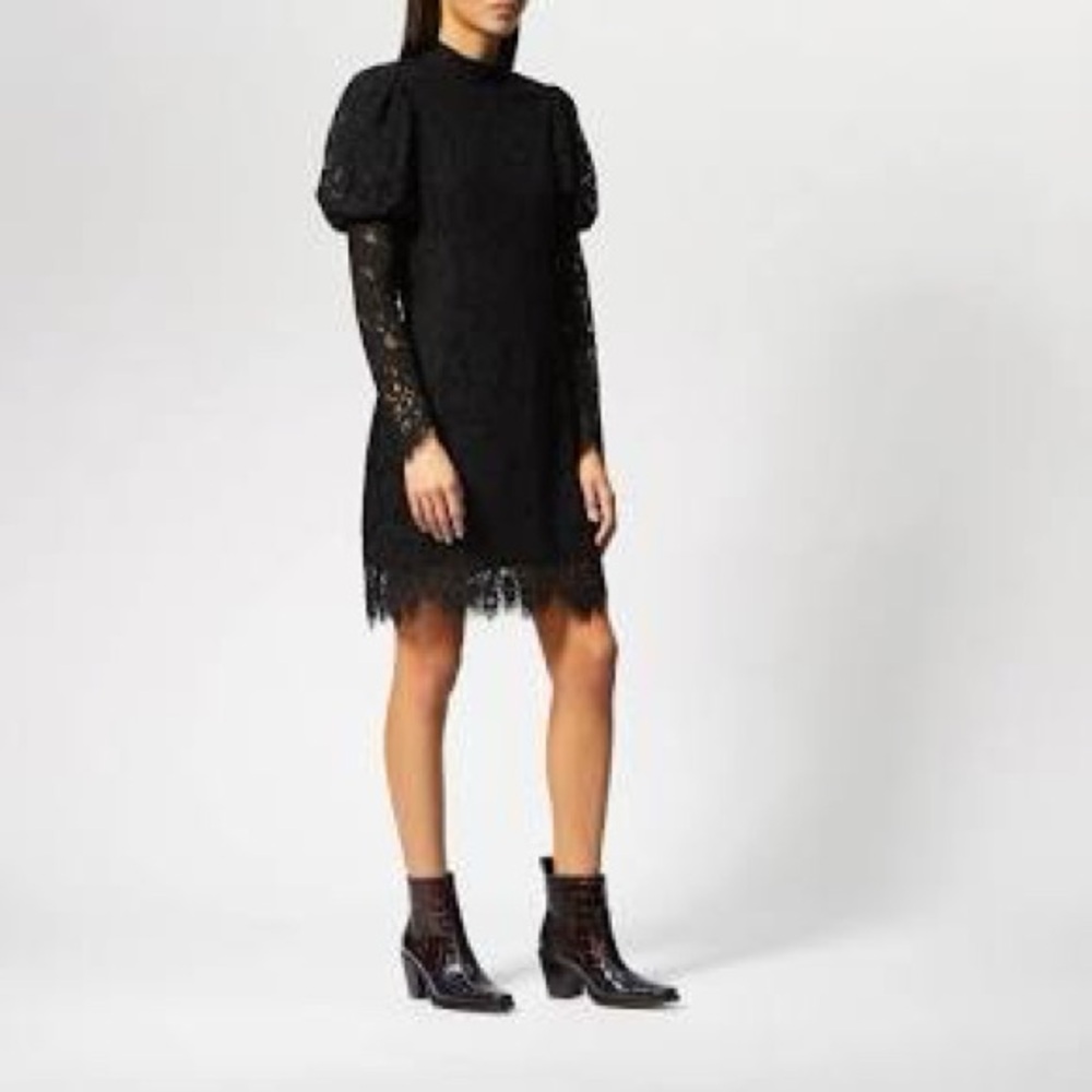 Ganni Everdale Romantic Black Lace Mini Dress Size 36 USA 4 (S) - Picture 5 of 17